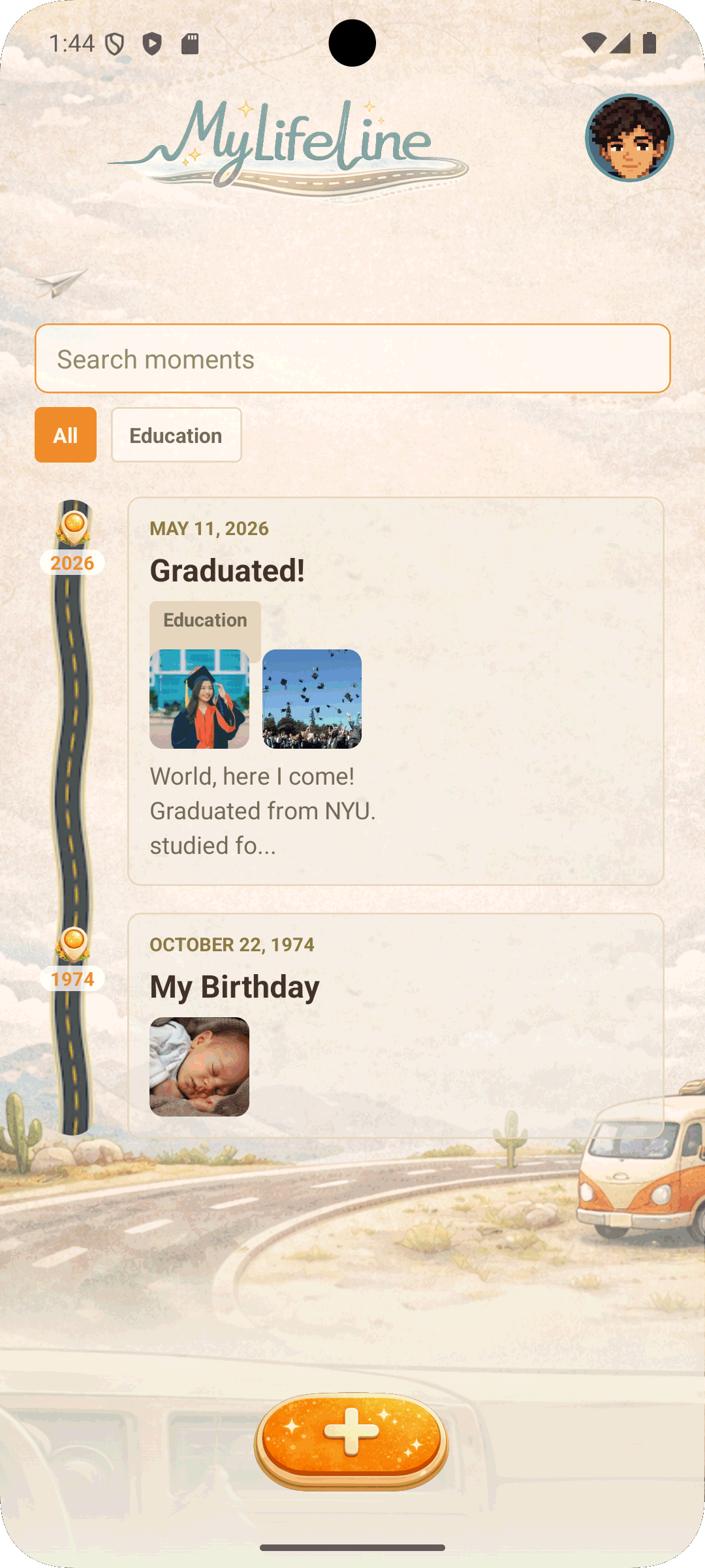 Road trip theme preview in MyLifeLine
